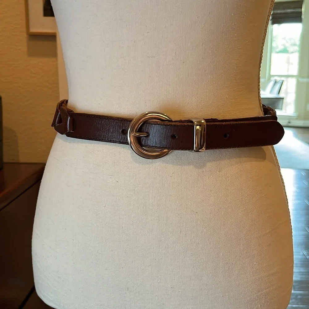 Brown Genuine Leather with Chain link and Silver Buckle Western Size Small